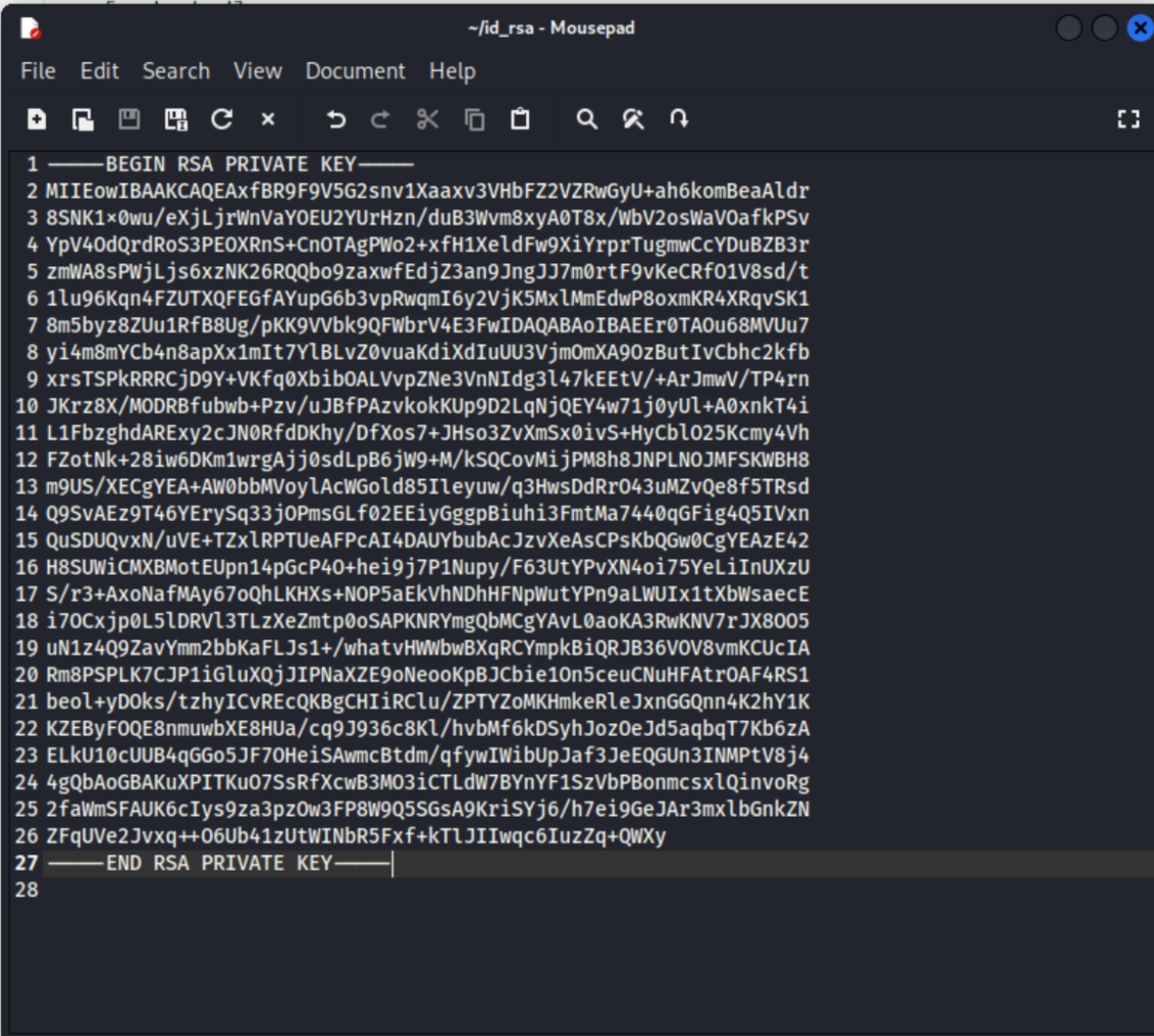 id_rsa contents — private key extracted